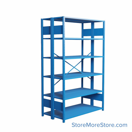 Industrial Shelving, 48" W x 36" D x 75" H, Open Back-to-Back Shelving, 12 Shelves